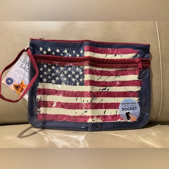 Swimsuit Sack with Front Zipper Pocket Touchscreen Compatible Top Zipper FLAG - Picture 9 of 11